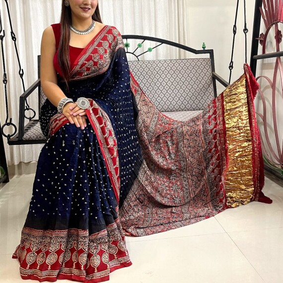 http://www.rivierafashion.in/products/bandhani-modal-silk-ajrakh-print-zari-pallu-saree-1