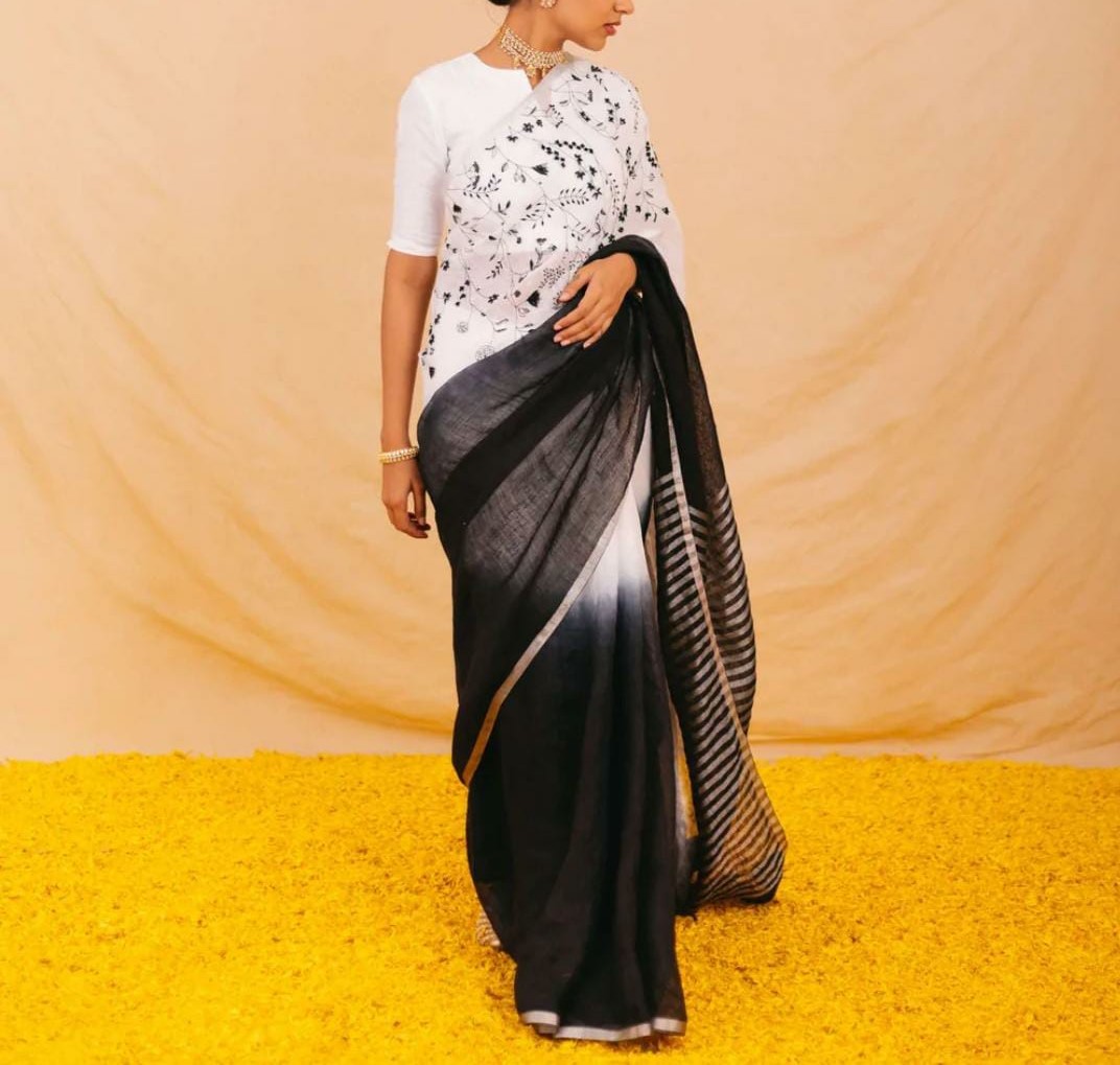 Linen French Knot Hand Embroidery Saree