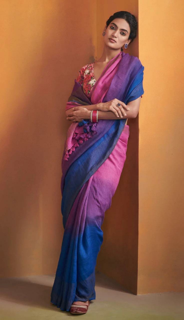 Linen Zari Border Saree