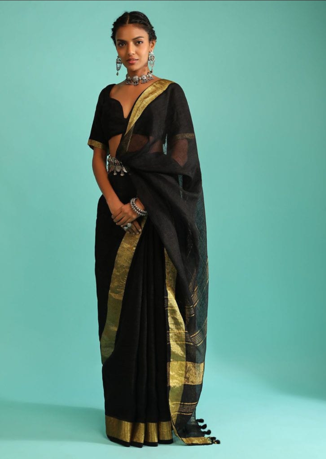 Handwoven Pure Linen Saree