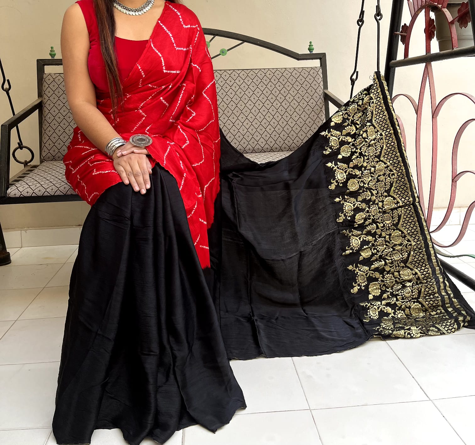 MODAL SILK HALF & HALF NAKKASHI PALLU SAREE