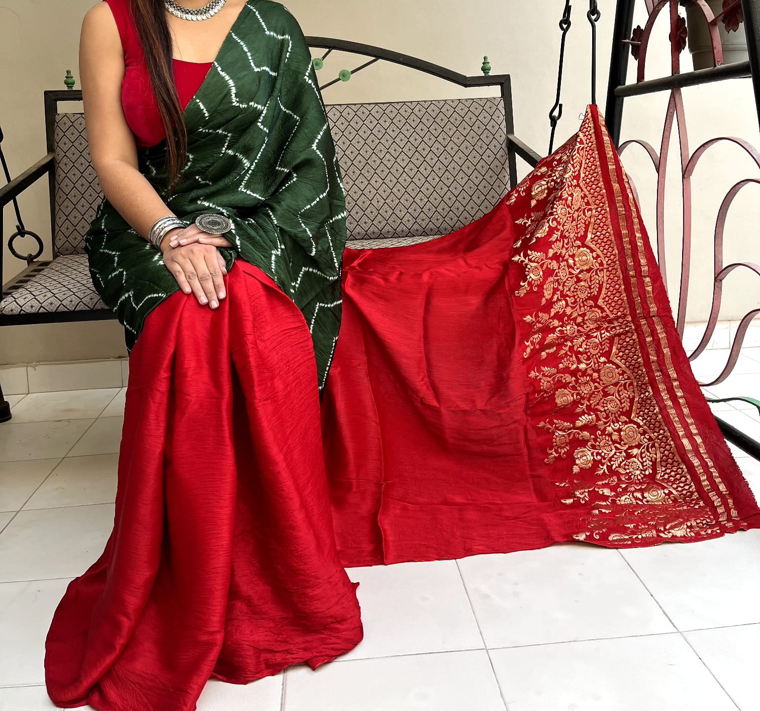 MODAL SILK HALF & HALF NAKKASHI PALLU SAREE