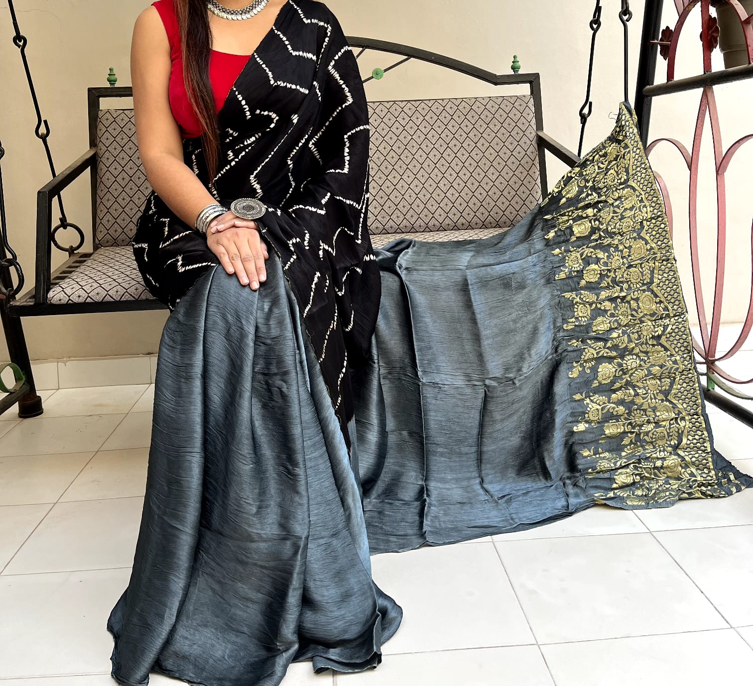 MODAL SILK HALF & HALF NAKKASHI PALLU SAREE