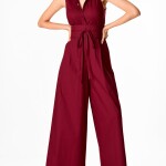 Red-Maroon Solid Belt Plazzo Jumpsuit