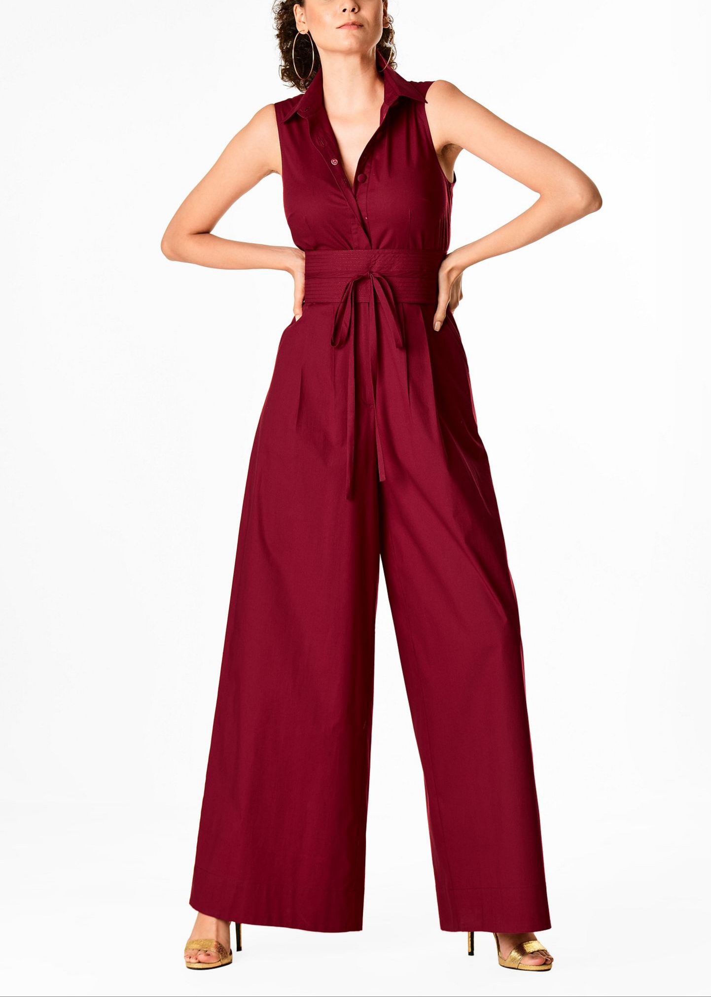 Red-Maroon Solid Belt Plazzo Jumpsuit