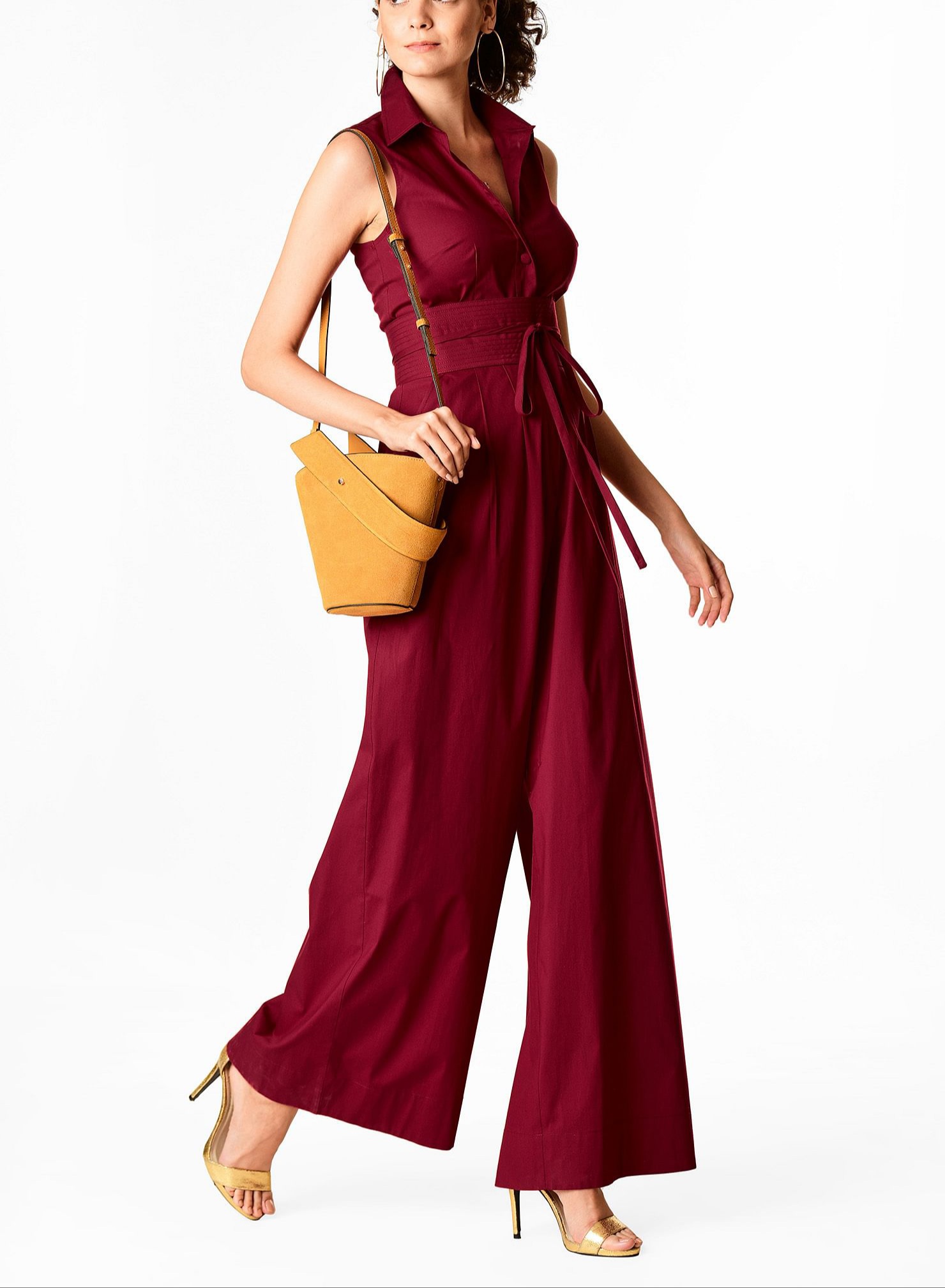 Red-Maroon Solid Belt Plazzo Jumpsuit
