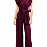 Burgundy Ruffle Tie Waist Flutter-Sleeve Jumpsuit