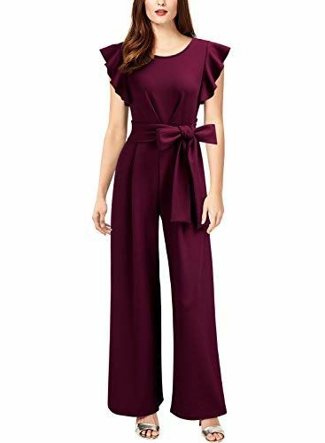 Burgundy Ruffle Tie Waist Flutter-Sleeve Jumpsuit