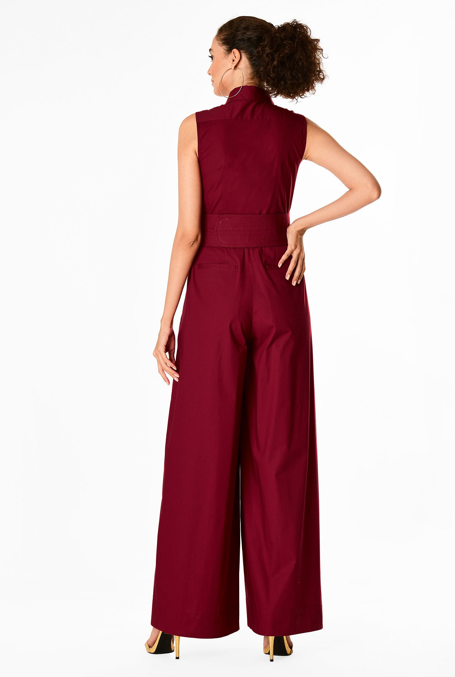 Red-Maroon Solid Belt Plazzo Jumpsuit