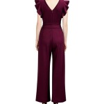 Burgundy Ruffle Tie Waist Flutter-Sleeve Jumpsuit