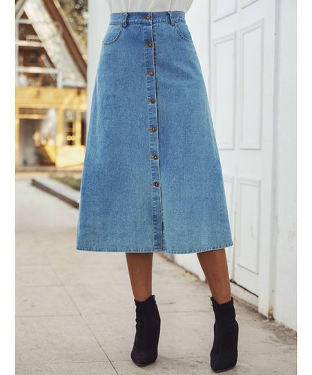 Women Blue Solid A-Line Denim Skirt