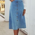 Women Blue Solid A-Line Denim Skirt