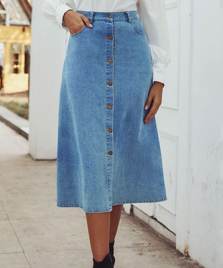 Women Blue Solid A-Line Denim Skirt
