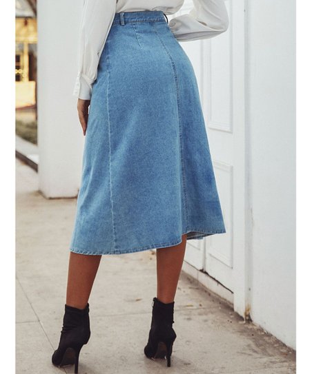 Women Blue Solid A-Line Denim Skirt