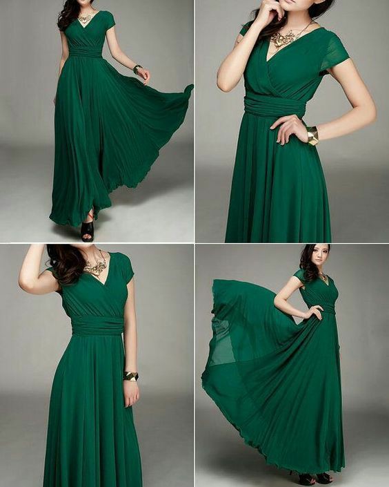 Solid Green Long Maxi Dress