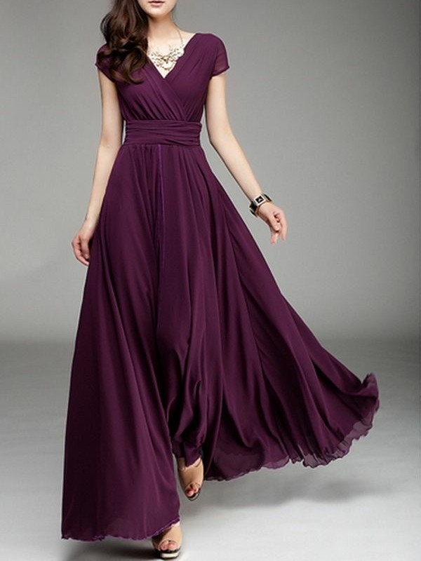 Solid Purple Long Maxi Dress