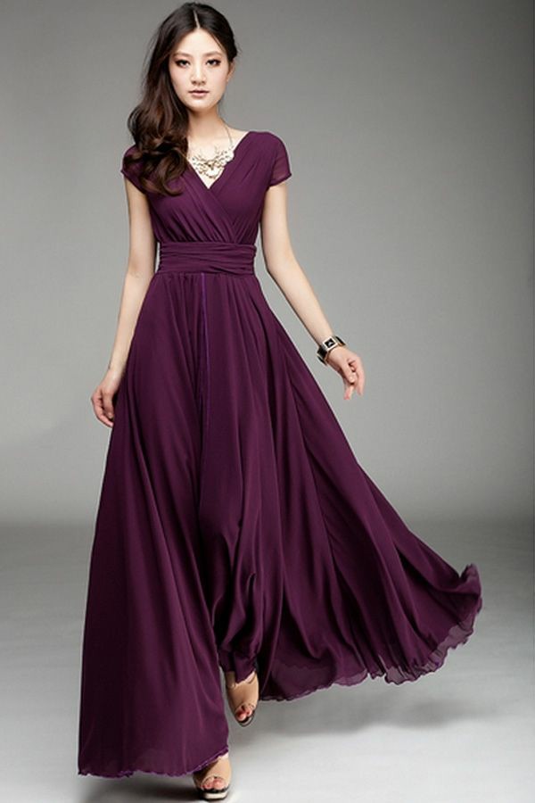 Solid Purple Long Maxi Dress