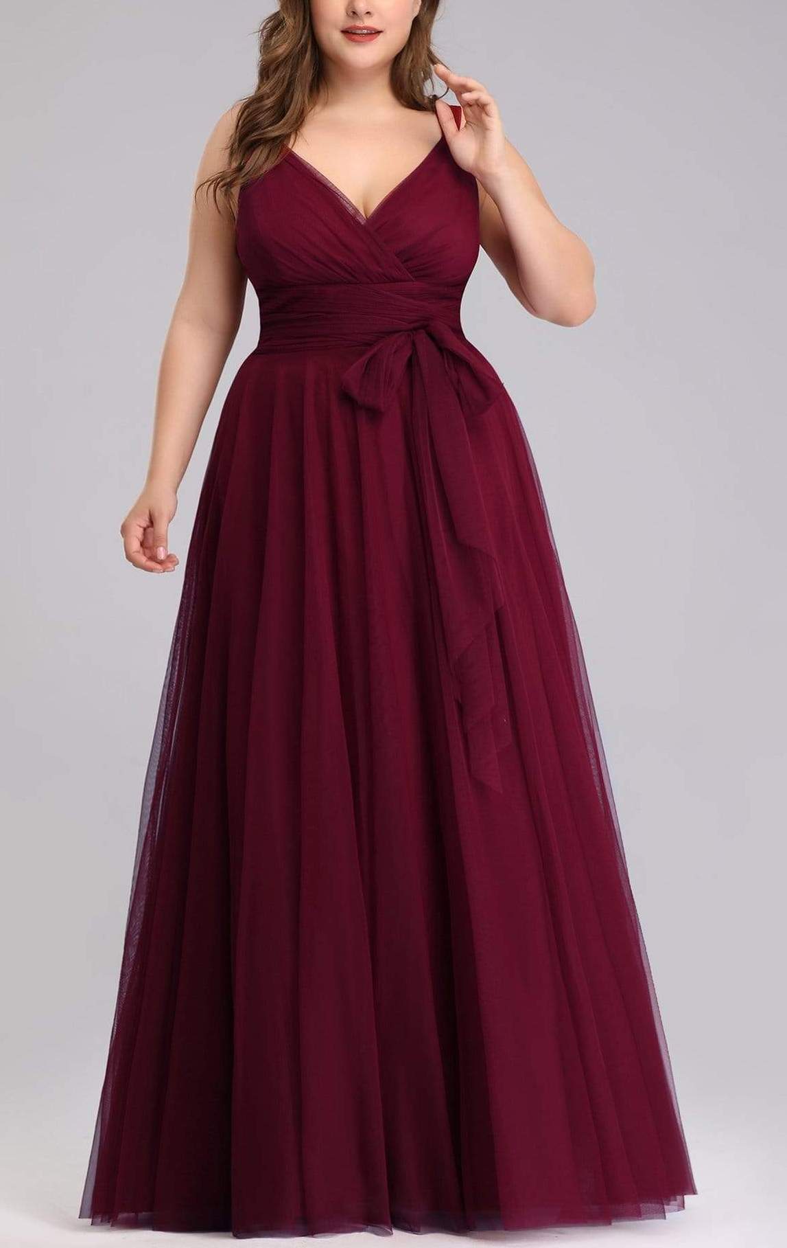 Maxi Long Double V-neck Tulle Bridesmaid Dresses