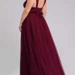 Maxi Long Double V-neck Tulle Bridesmaid Dresses
