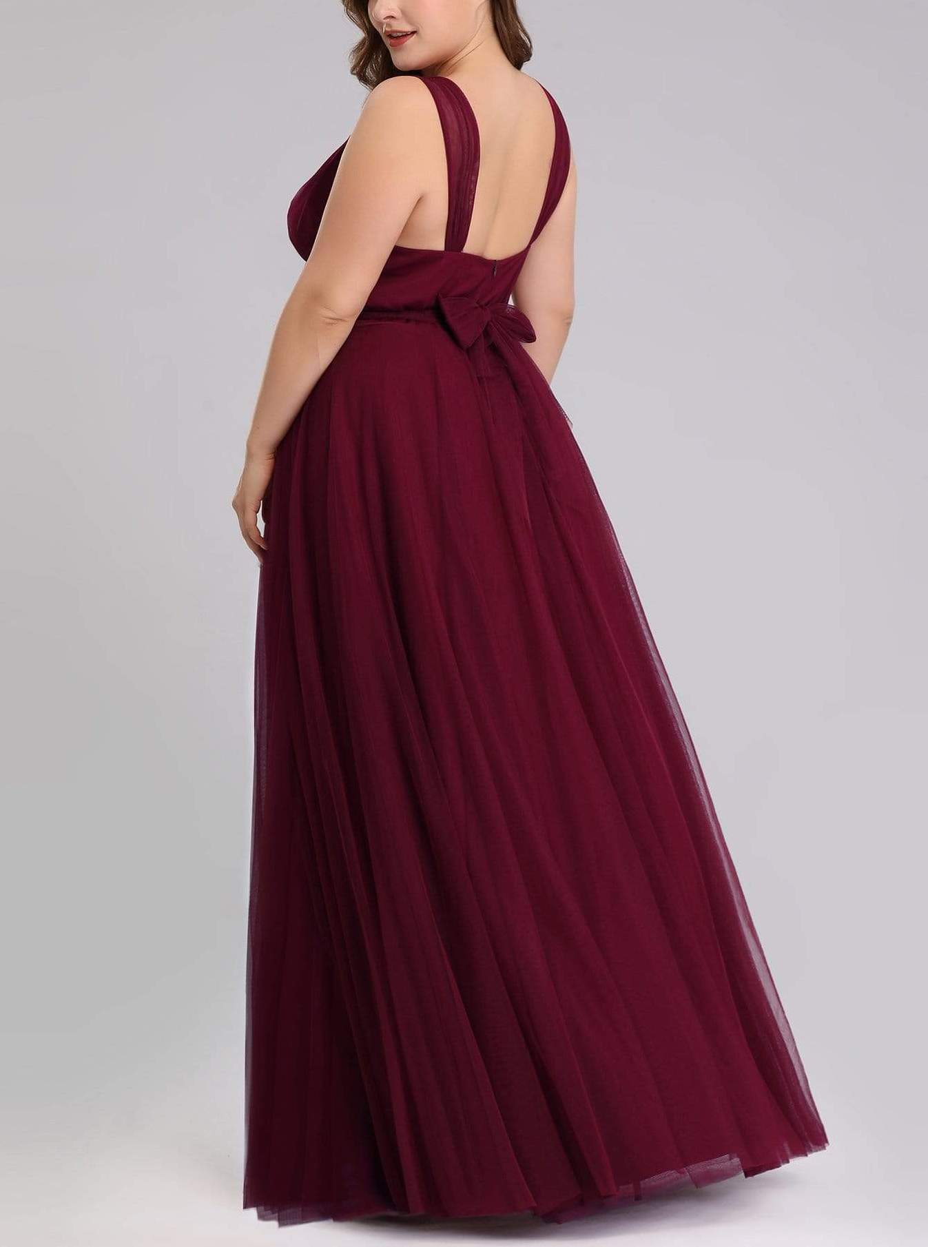 Maxi Long Double V-neck Tulle Bridesmaid Dresses