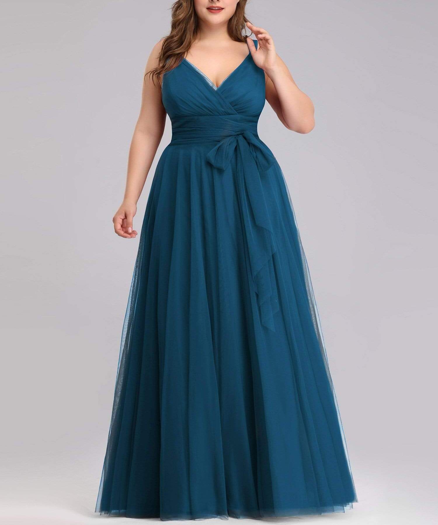 Maxi Long Double V-neck Tulle Bridesmaid Dresses