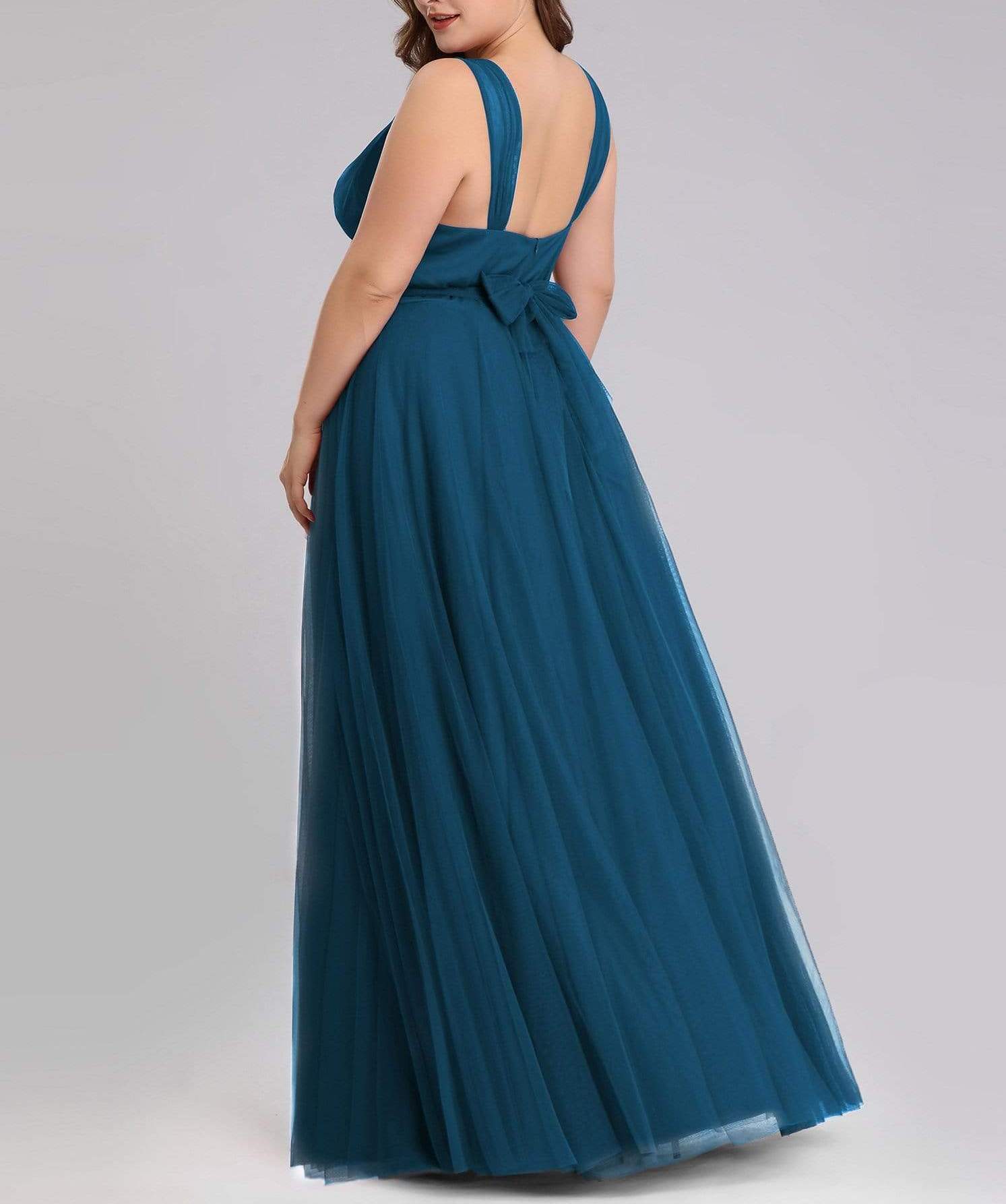 Maxi Long Double V-neck Tulle Bridesmaid Dresses