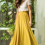 Skirt in Mustard Colour with Lace Crop Top