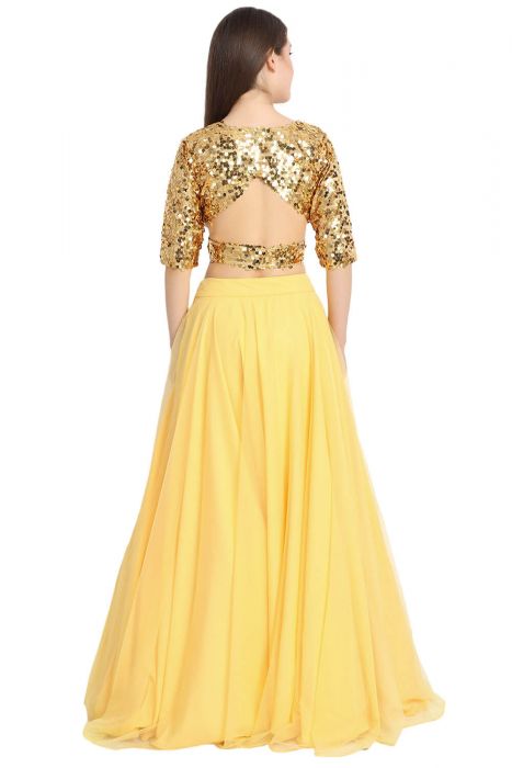 Sequin Tulle Yellow Long Skirt and Crop Top