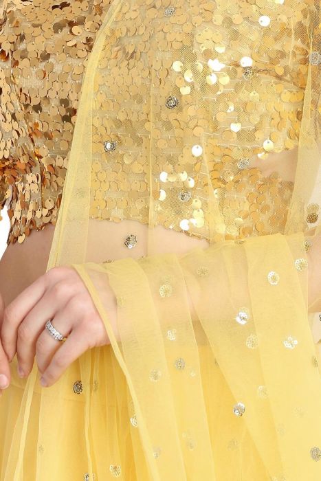 Sequin Tulle Yellow Long Skirt and Crop Top