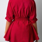 Peplum Waist Wine Red Button Details Tops