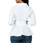 Asymmetric Hem Long Sleeve Belted Top