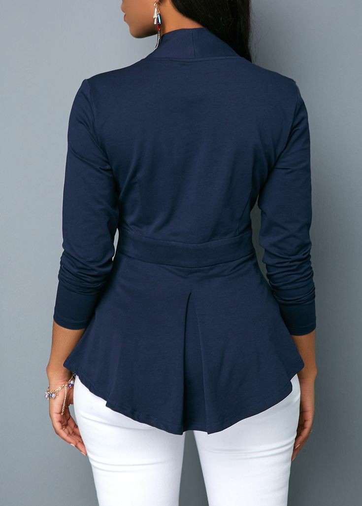V-Neck Long Sleeve Navy Blue Top